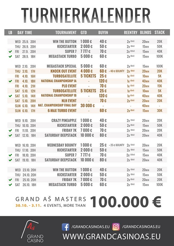 Grand Casino Aš – turnaje říjen 2019