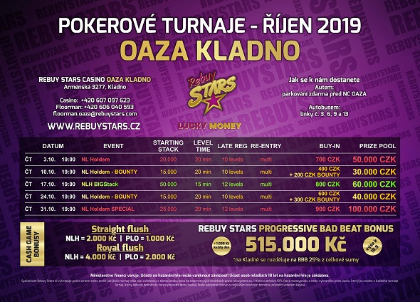 Rebuy Stars Casino Kladno – turnaje říjen 2019