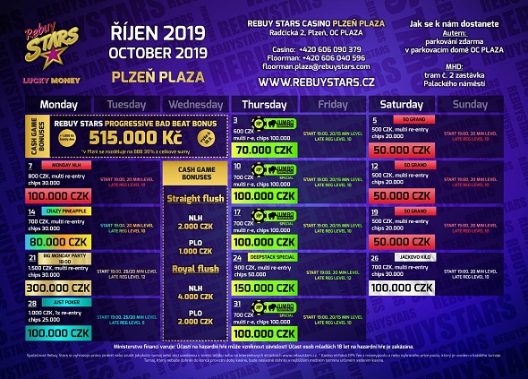 Rebuy Stars Casino Plzeň – turnaje říjen 2019