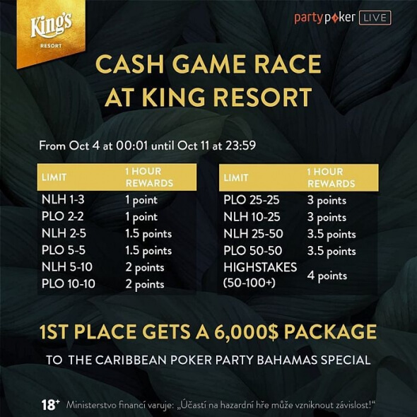 Cash Game Race o €6,000 balíček na Caribbean Poker Party