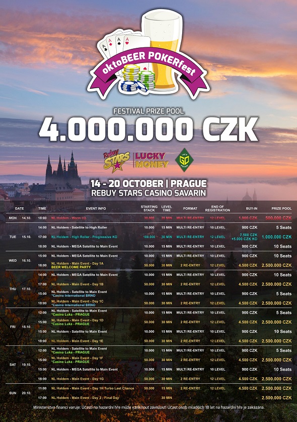 Rozpis turnajů Oktobeer Pokerfestu v Rebuy Stars Savarin