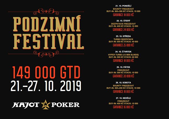 Přehled turnajů podzimního festivalu 2019 o 149 000 Kč