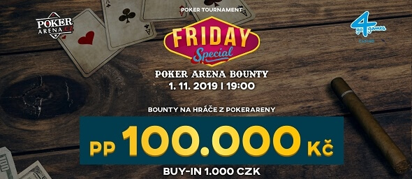 Hrajte v pátečním bounty turnaji o 100 000 Kč a pokerovou odměnu