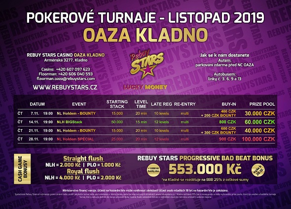 Rebuy Stars Casino Oaza Kladno – turnaje listopad 2019