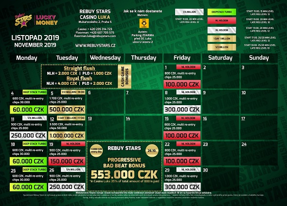 Rebuy Stars Casino Luka – turnaje listopad 2019