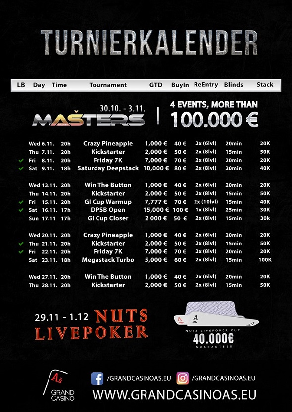 Grand Casino Aš – turnaje listopad 2019