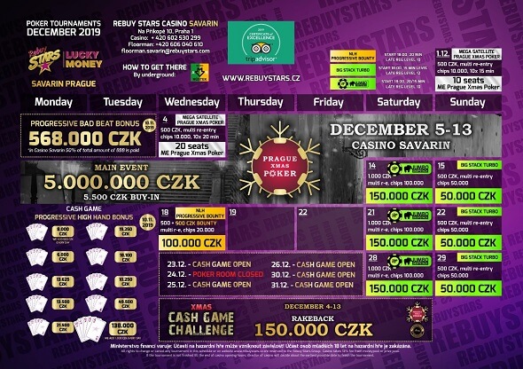 Prosincové turnaje v pražském casinu Rebuy Stars Savarin