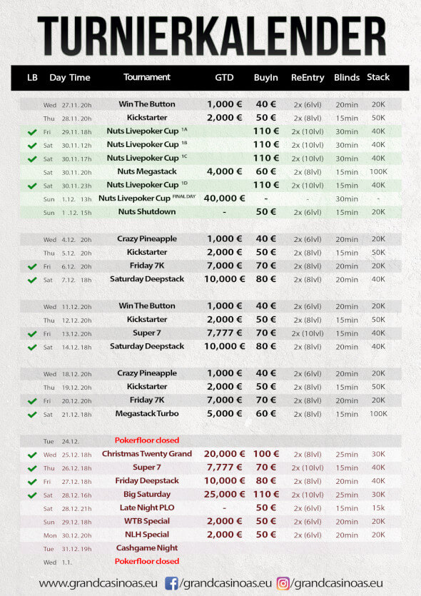 Grand Casino Aš - turnajový program na prosinec 2019