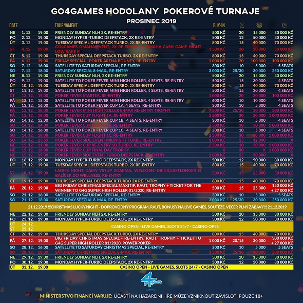 Prosincové turnaje v Go4Games Casino Olomouc - Hodolany