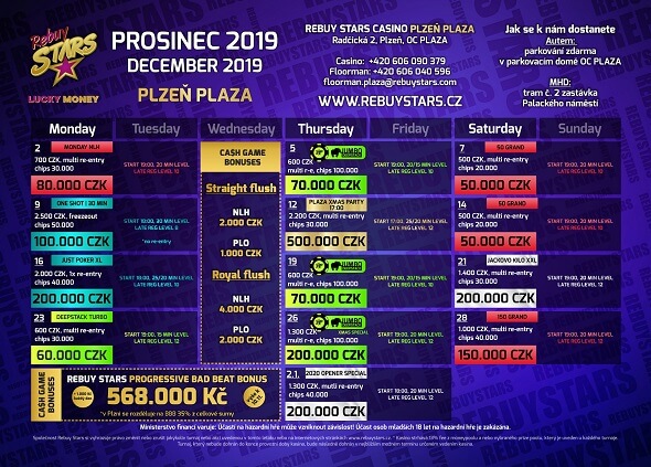 Prosincové turnaje v Rebuy Stars Plzeň Plaza