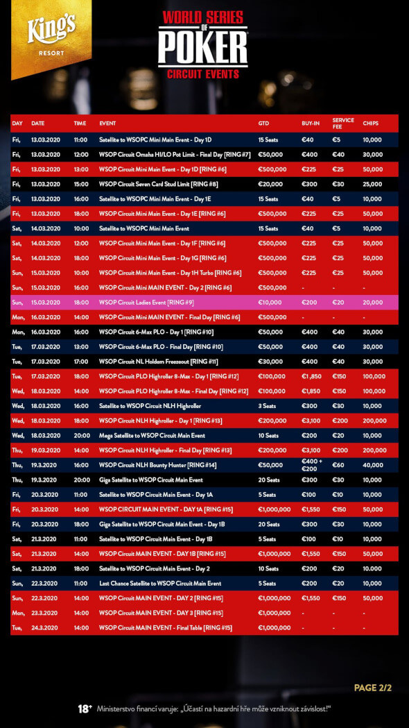 Program jarního WSOP Circuit v King's - 2