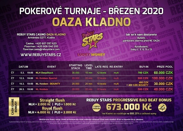 Rebuy Stars Casino Kladno – turnaje březen 2020