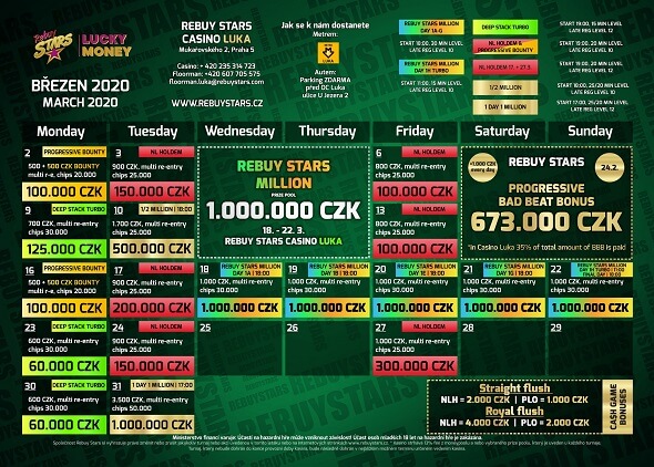 Rebuy Stars Casino Luka – turnaje březen 2020