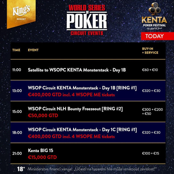 Páteční program WSOPC v King's