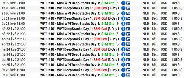 Startovní flighty WPTDeepStacks