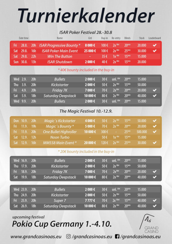Program turnajů v Grand Casinu - září 2020