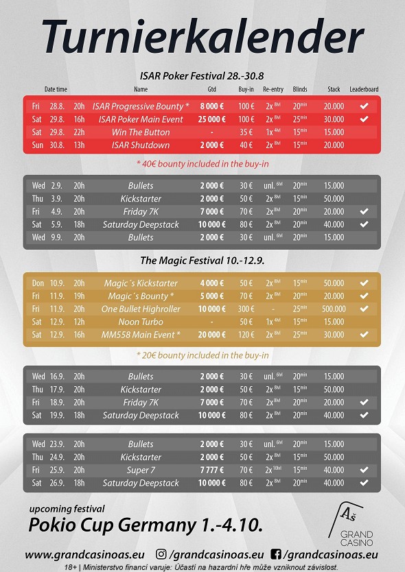 Grand Casino Aš – turnaje září 2020