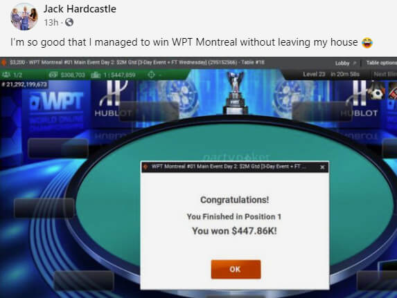 Jack Hardcastle je šampionem WPT Montreal Online