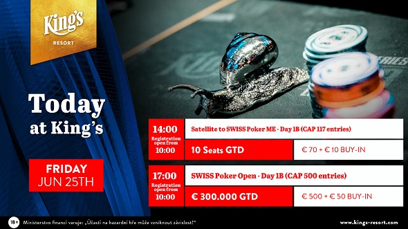 Páteční program King's Resortu: Den 1B Swiss Poker Open i kvalifikace za 80 eur