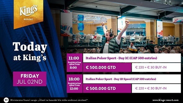 Páteční program King's Resortu: Dny 1C a 1D Italian Poker Sport s garancí €500,000