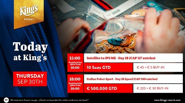 Italian Poker Sport v King's pokračuje dnem 1B, kvalifikace vyjde na €50