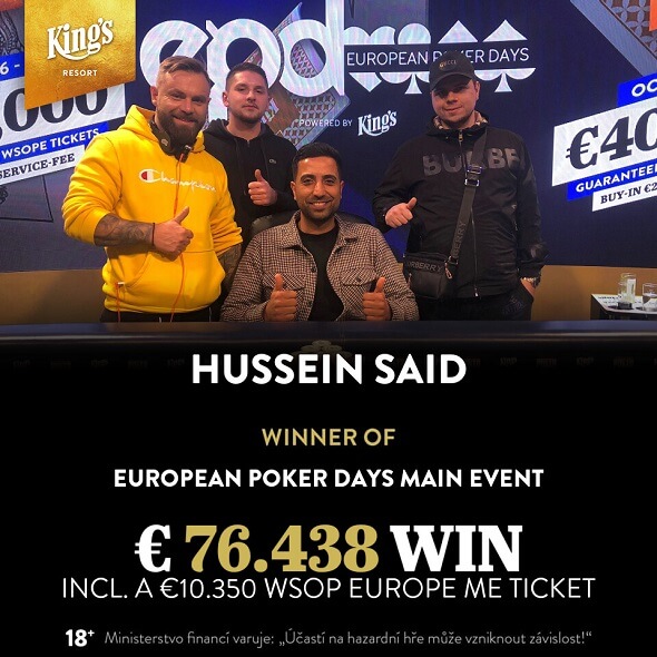 Hussain Said, šampionem European Poker Days 2021