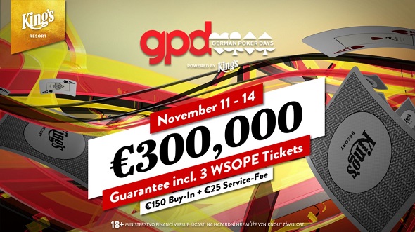 Listopadové German Poker Days v King's Resortu Rozvadov garantují €300,000 na výhrách