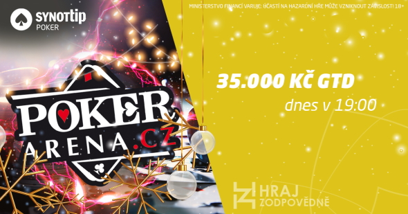 Druhý turnaj PokerArena.cz ligy dnes od 19:00 garantuje 35.000 Kč. Zahrajete si ho na Synot Tip Pokeru