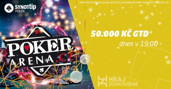 SYNOT TIP PokerArena.cz liga, online pokerová série s garancí 2.000.000 Kč, dnes pokračuje turnajem s garancí 50 tisíc Kč