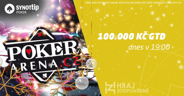 Dnešní turnaj PokerArena ligy si na Synot Tip Pokeru zahrajete o garantovaných 100.000 Kč na výhrách