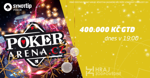 Od 19:00 si na Synot Tip Pokeru zahrajete hlavní událost PokerArena ligy, garantuje 400.000 Kč i dvojnásobný počet ligových bodů
