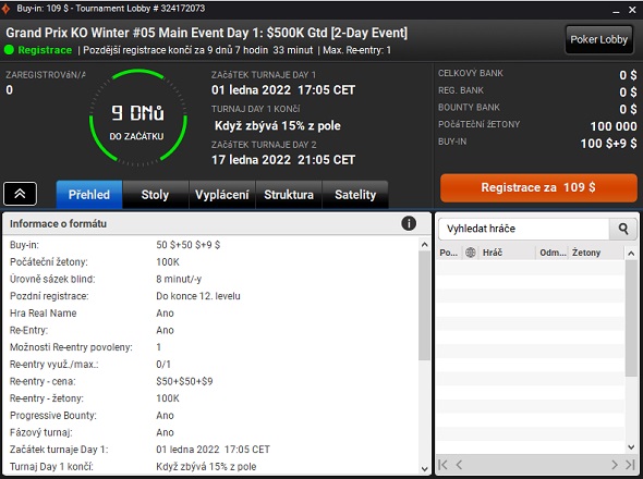 Main Event partypoker Winter Grand Prix KO garantuje $500 tisíc