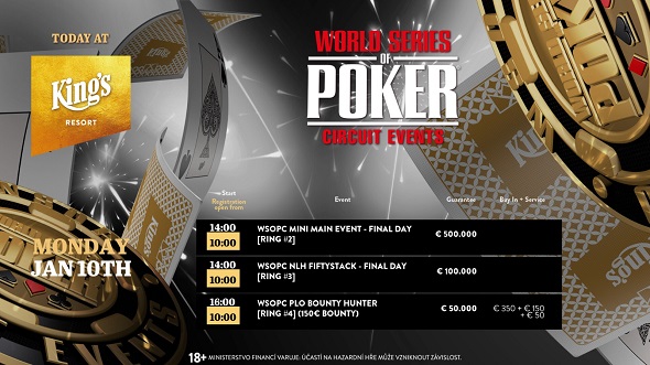 Program King's Resortu na pondělí 10. ledna 2022 - poznáme hned tři majitele zlatých prstenů z WSOPC