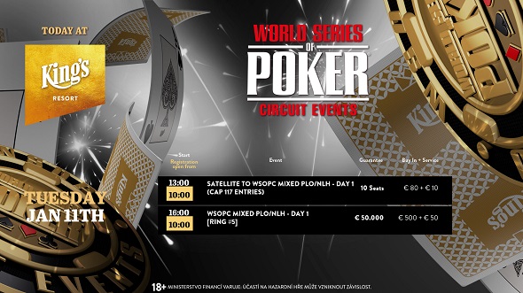 V King's dnes startuje další prstenový turnaj, WSOPC Mixed PLO/NLH s garancí €50 tisíc
