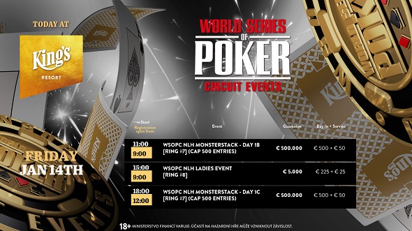 Program King's Resortu na pátek 14. ledna 2022: Monsterstack čeká druhý flight, pro dámy je připraven WSOPC Ladies Event