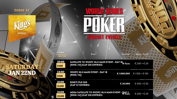 Zahrajte si Main Event WSOP Circuit s garancí €1.000.000 v King's Resortu Rozvadov, dnes je na programu startovní den 1B