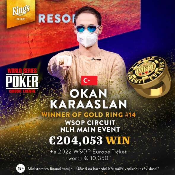 Feyzulah Karaarslan, šampion Main Eventu WSOP Circuit 2022, v King's vyhrál přes €200 tisíc