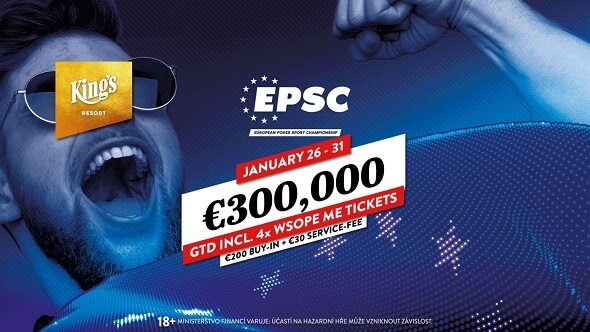V King's Resortu si zahrajete European Poker Sports Championship (EPSC). Hlavní turnaj garantuje €300 tisíc na výhrách, buy-in činí pouze €230