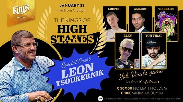 The Kings of High Stakes: Sledujte přímý přenos €50/100 cash game z King's Resortu Rozvadov, zahrají si i Leon Tsoukernik a ElkY
