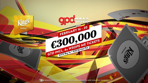 German Poker Days (GPD), pokerový turnaj v King's Resortu Rozvadov, v únoru garantuje €300 tisíc na výhrách