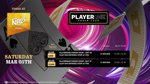 Sobota 5. března v King's Resortu nabídne dva startovní flighty turnaje POPT o nejméně €300.000 na výhrách