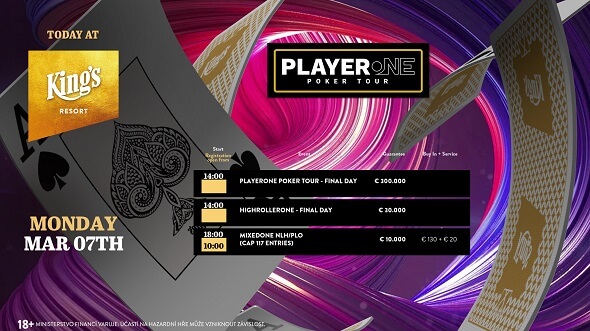 Pokerové turnaje King's Resortu na pondělí 7. března 2022