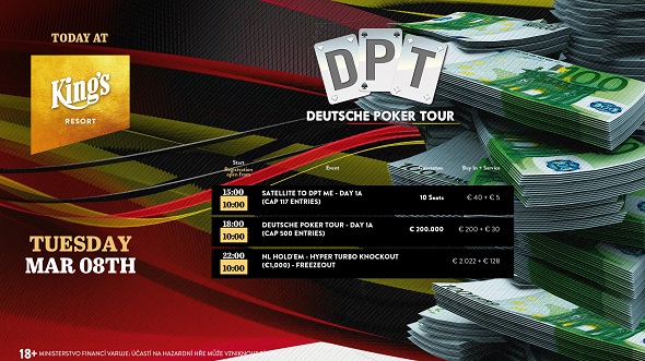 V King's Resortu Rozvadov startuje pokerový turnaj Deutsche Poker Tour (DPT) o nejméně €200 tisíc na výhrách