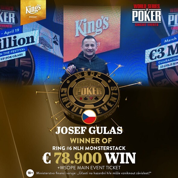 Josef Guláš st. vyhrává svůj první zlatý prsten pro šampiona WSOPC
