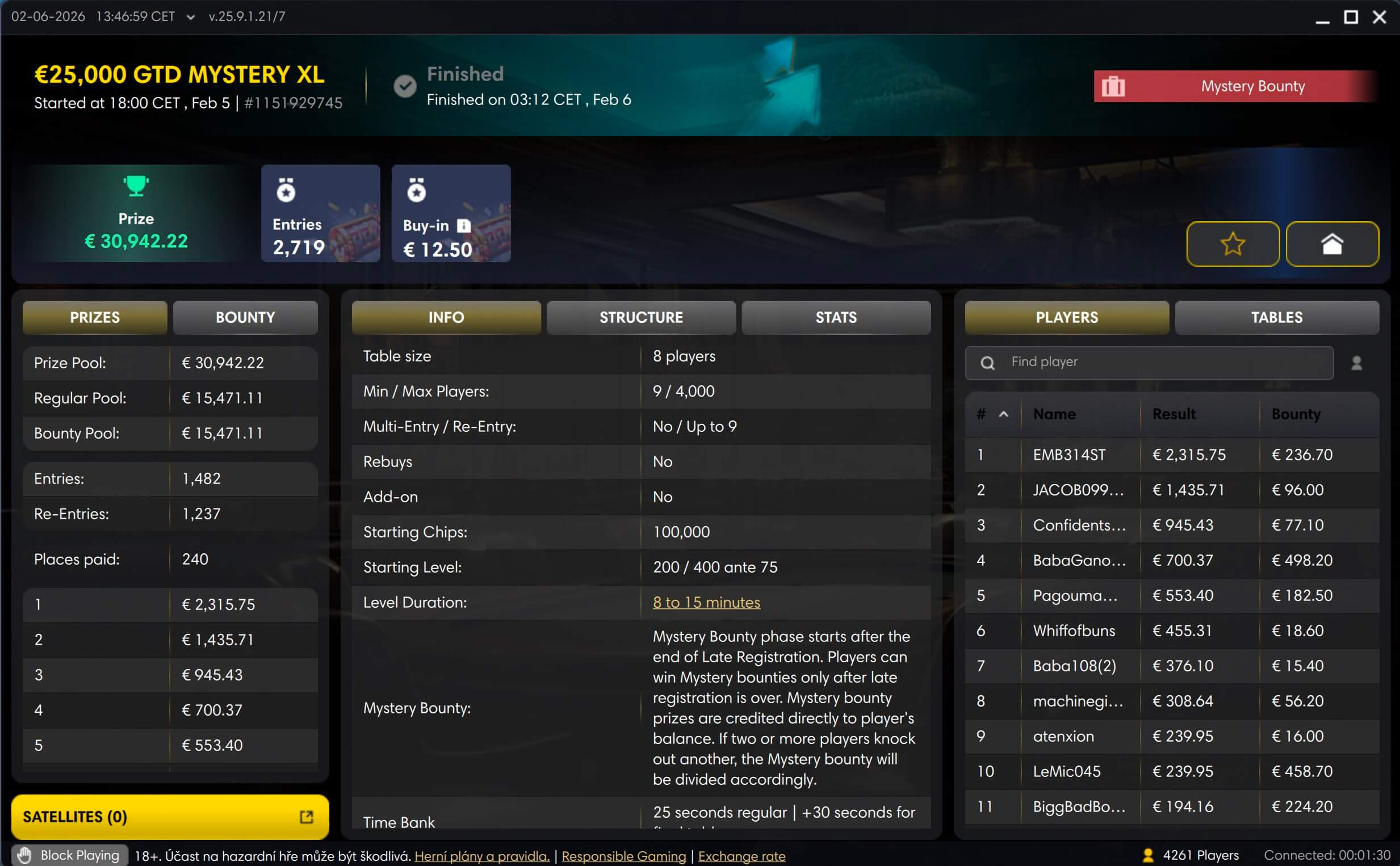 Lobby Mystery bounty turnaje na Fortuně