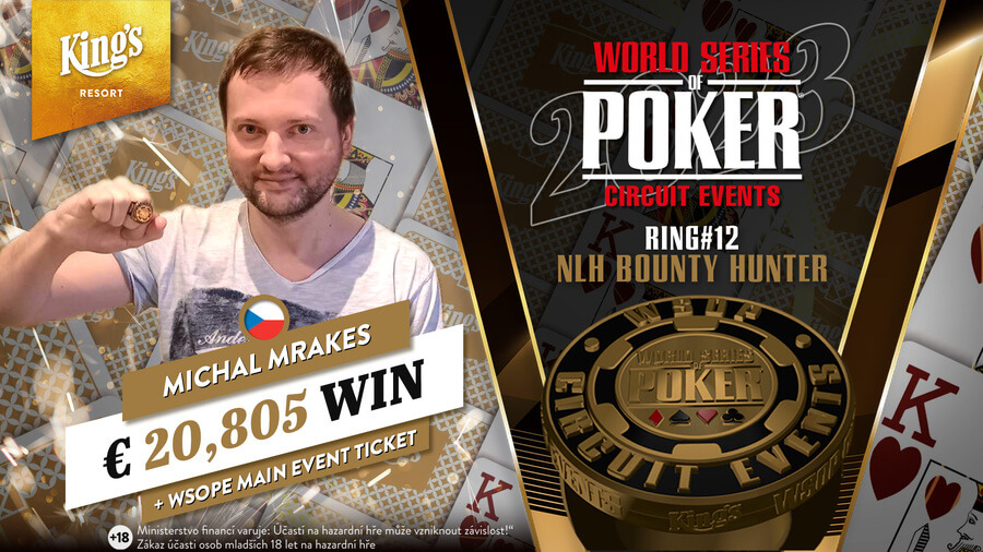 Michal Mrakeš se raduje už z druhého zlatého prstenu na WSOPC v rozvadovském King's Resortu