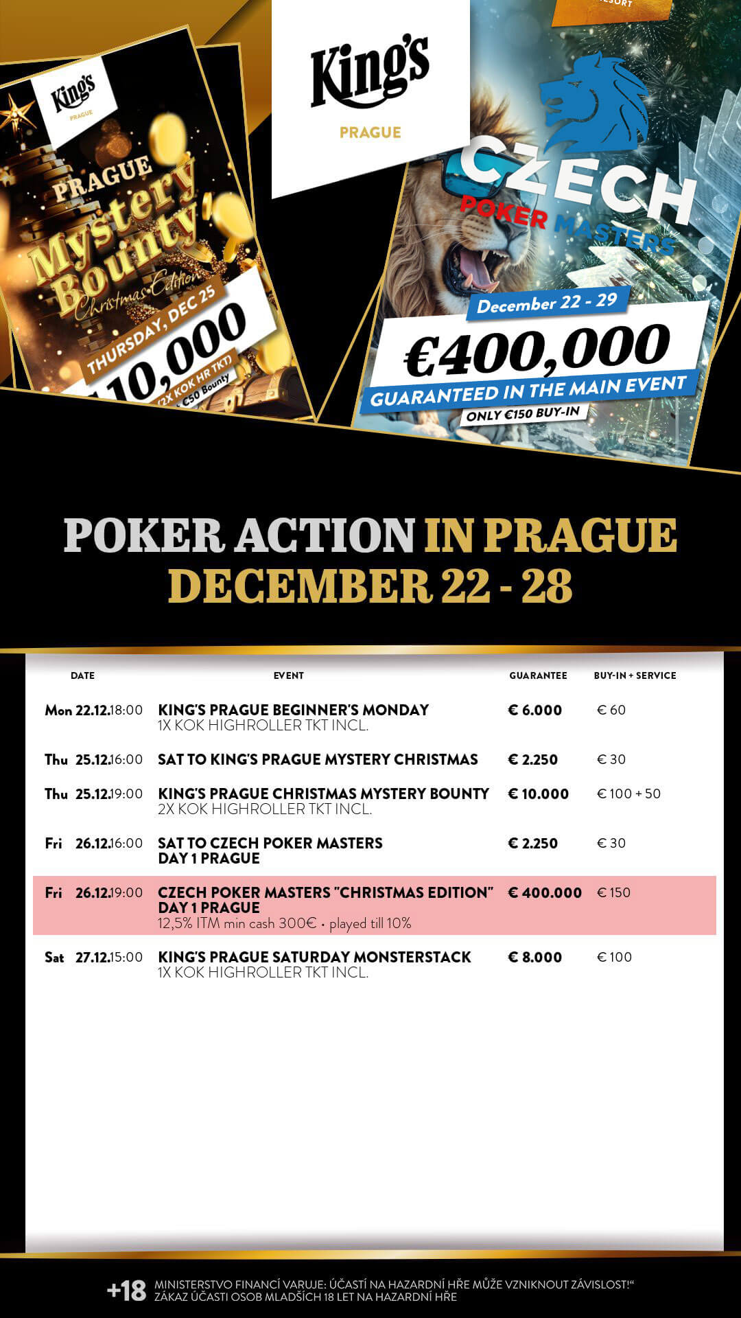 Program turnajů King’s Casino Praha
