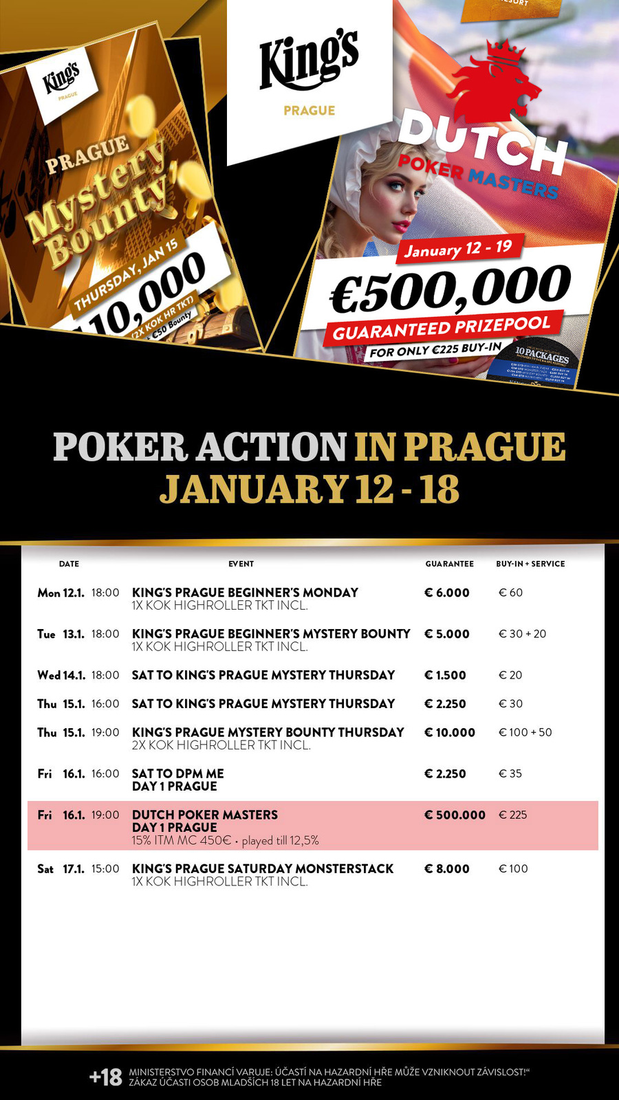 Program turnajů King’s Casino Praha