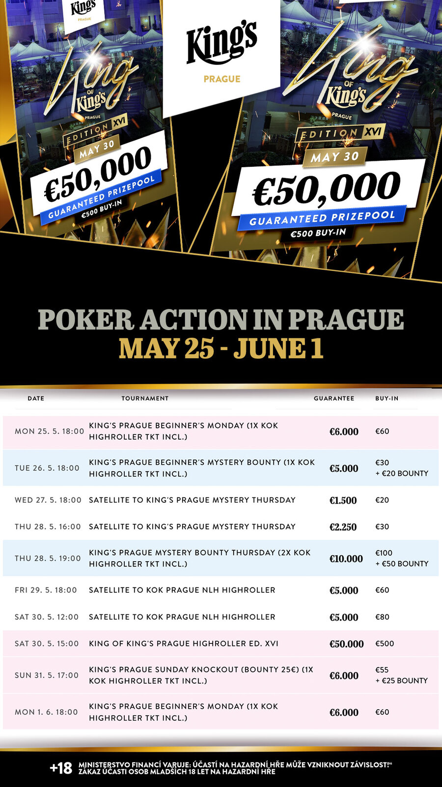 Program turnajů King’s Casino Praha