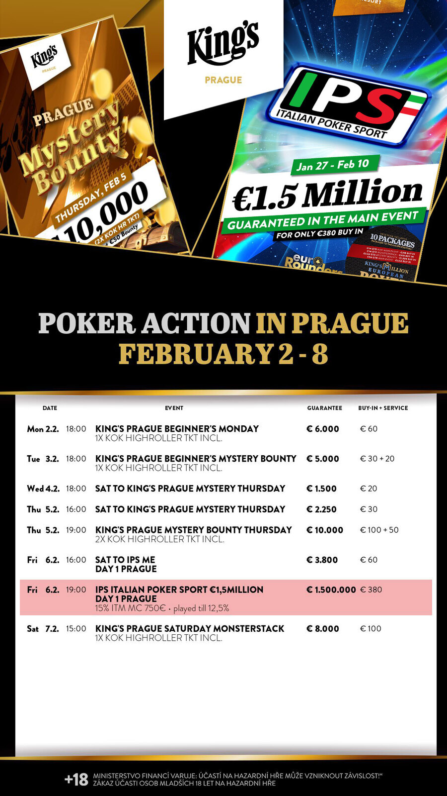 Program turnajů King’s Casino Praha